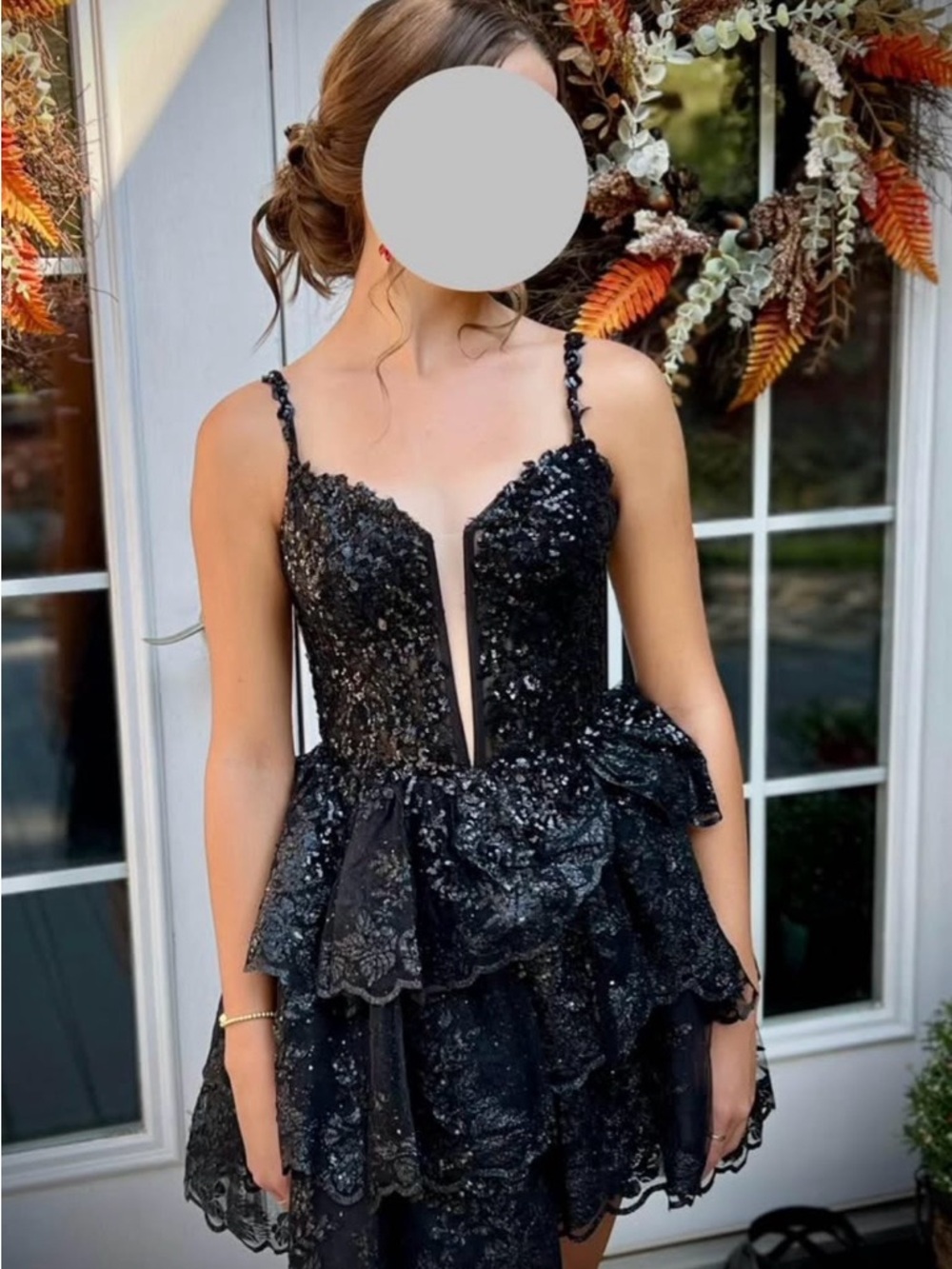 Amarra size 0 Party HOCO Holiday Elegant Black Sequin Lace Corset Mini Dress